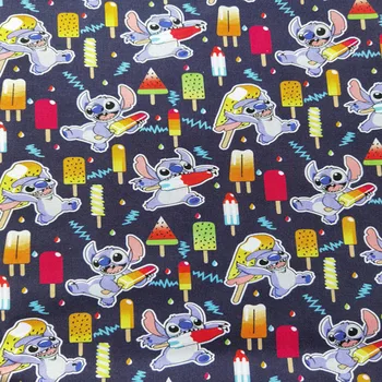 

140cm Width Cartoon Stitch Dark Blue 100% Cotton Fabric for Girl Clothes Hometextile Cushion Cover Backpacks Curtain DIY-BL064