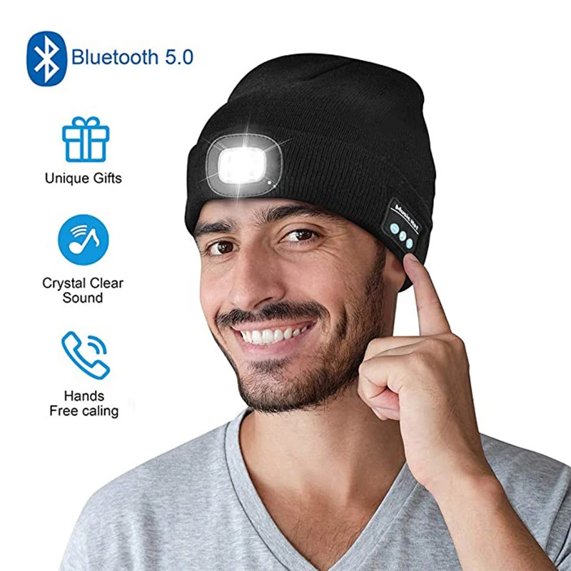 Bluetooth LED Lighted Beanie Cap Built-in Stereo Speakers USB charging Wireless Smart Cap Headset Headphone Speaker