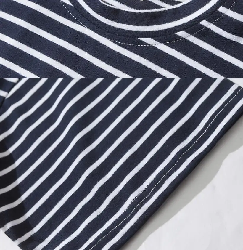 Navy white stripe Новая летняя Свободная Повседневная футболка в полоску с круглым вырезом и вышитыми буквами - Цвет: Navy white stripe
