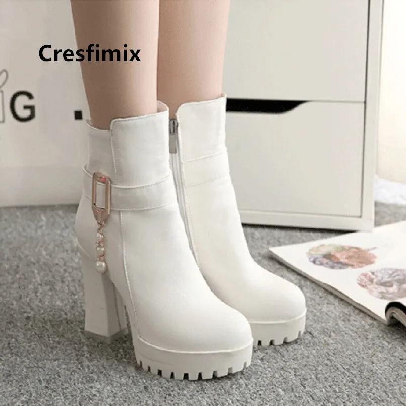 

Cresfimix Damskie Buty Women Cute High Quality White Plus Size High Heel Boots Ladies Classic Black Comfortable Boots B6043