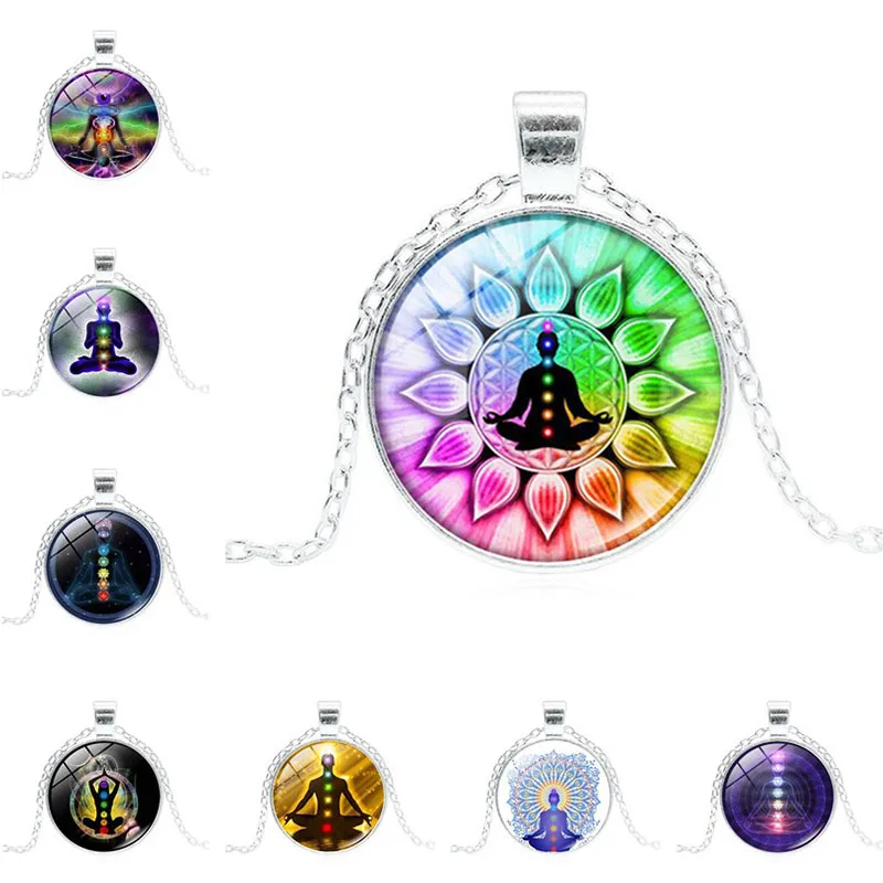 7 Chakra Reiki Healing Necklace Buddha Yoga Meditation Pendant Spiritual Om Symbol Hope Jewelry Chain Statement Women | Украшения и