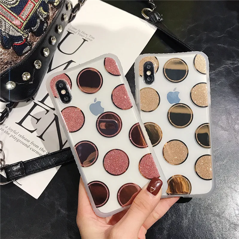 Coque For iPhone X Xr XS Max Cases Korean Plating Dot Pattern Shiny Powder Soft Clear Cover For iPhone Xs Xr 6 6S 7 8 Plus Case (8)