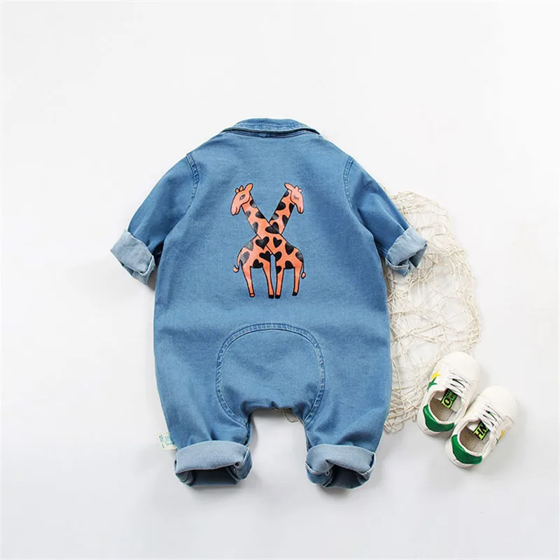1 pcs Giraffe Осенние детские джинсовые джинсы с длинными рукавами и воротником с отворотами для малышей Комбинезоны с рисунком одуванчика, детские комбинезоны, одежда для маленьких девочек - Цвет: 1 pcs Giraffe
