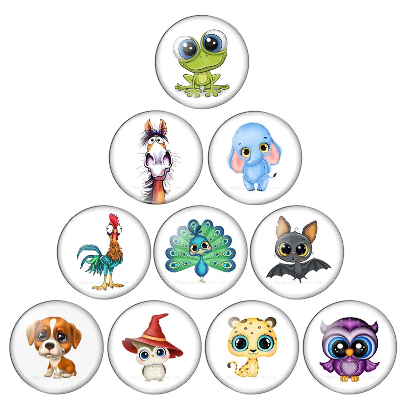 Мультфильм милый Животные собака лошадь Сова 10 шт Смешанные 12 мм/18 мм/20 мм/25 мм/30