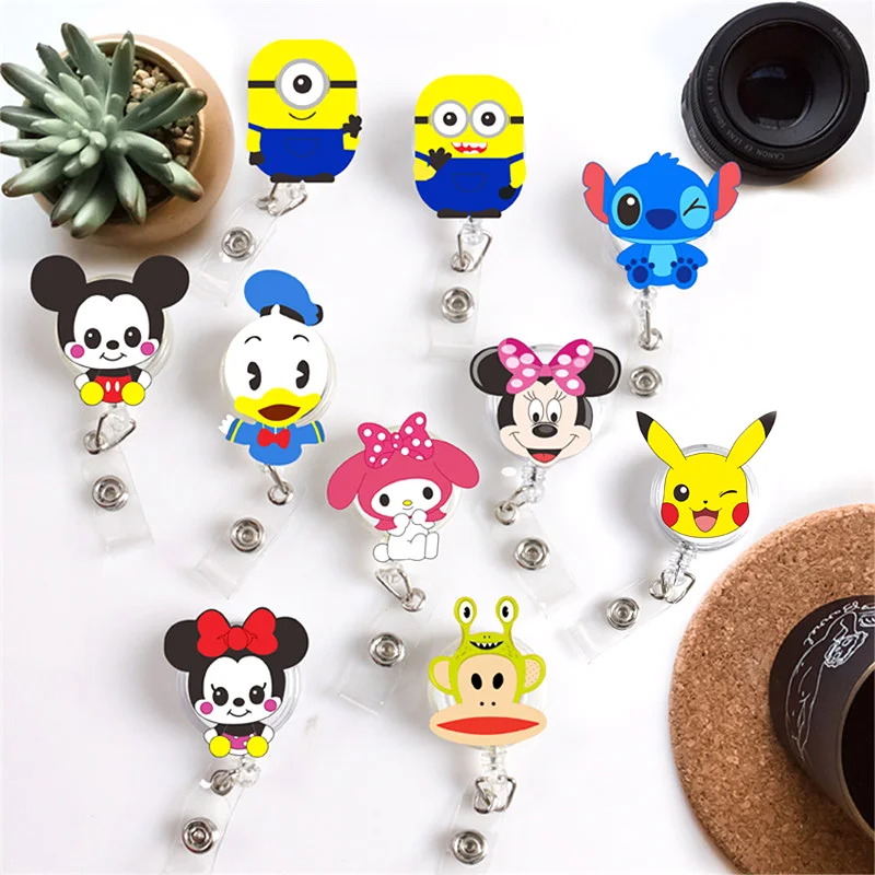 

Hot Sales 1 Piece Retractable Acrylic Nurse Badge Reel Clip Cartoon Mickey Stitch Minions Students IC ID Card Badge Holder
