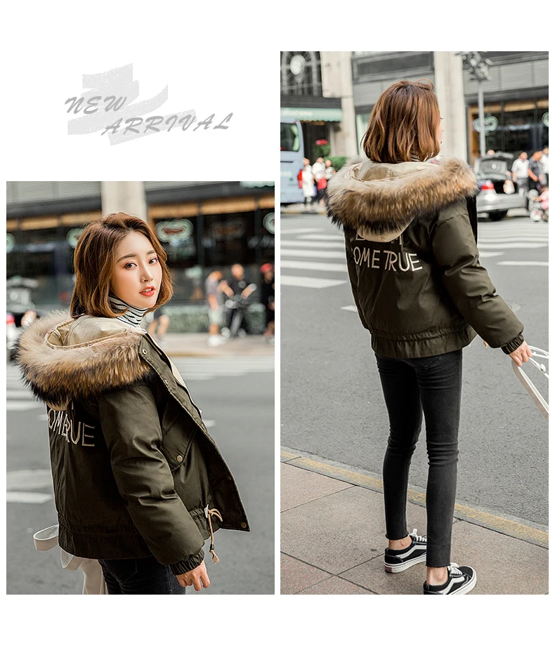 Winter Long Sleeve Thick Short Straight-Cut Pocket Embroidery Cotton-padded Clothes/Cotton Coat Lettered Hooded Zipper