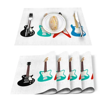 

Guitar Bass Jazz Music Classic Placemat Washable Cotton Linen Table Cloth Pad Mat Rectangle Placemats Heat Resistant