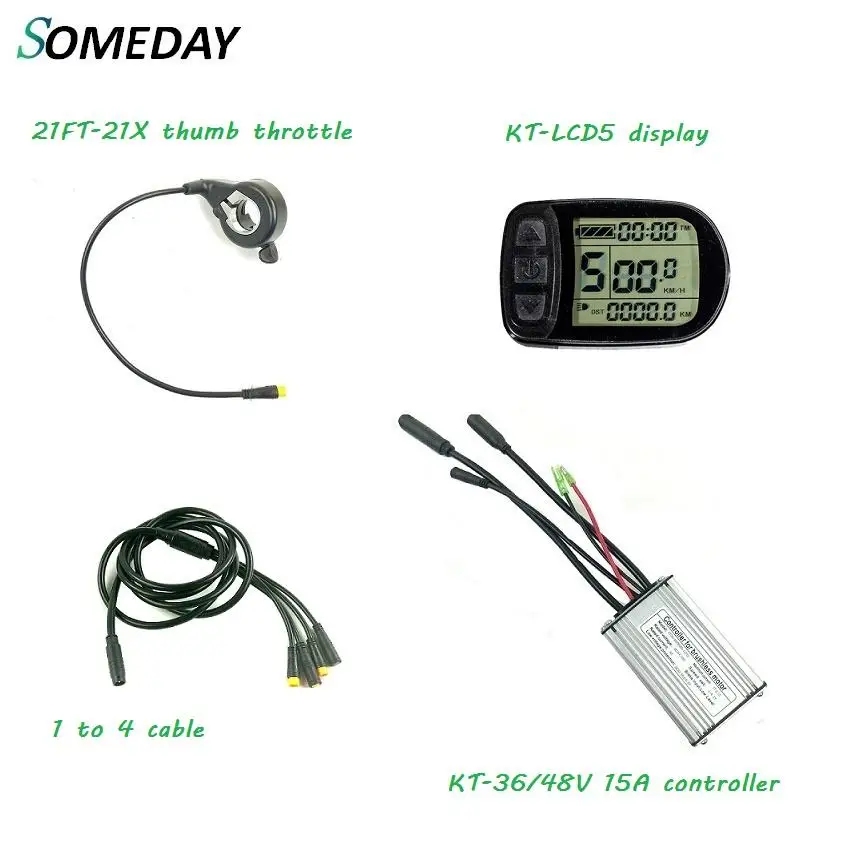  KT 36v 48v 15A controller with KT LED/LCD display FT-21X thumb throttle 1to 4 cable - 4000530920191