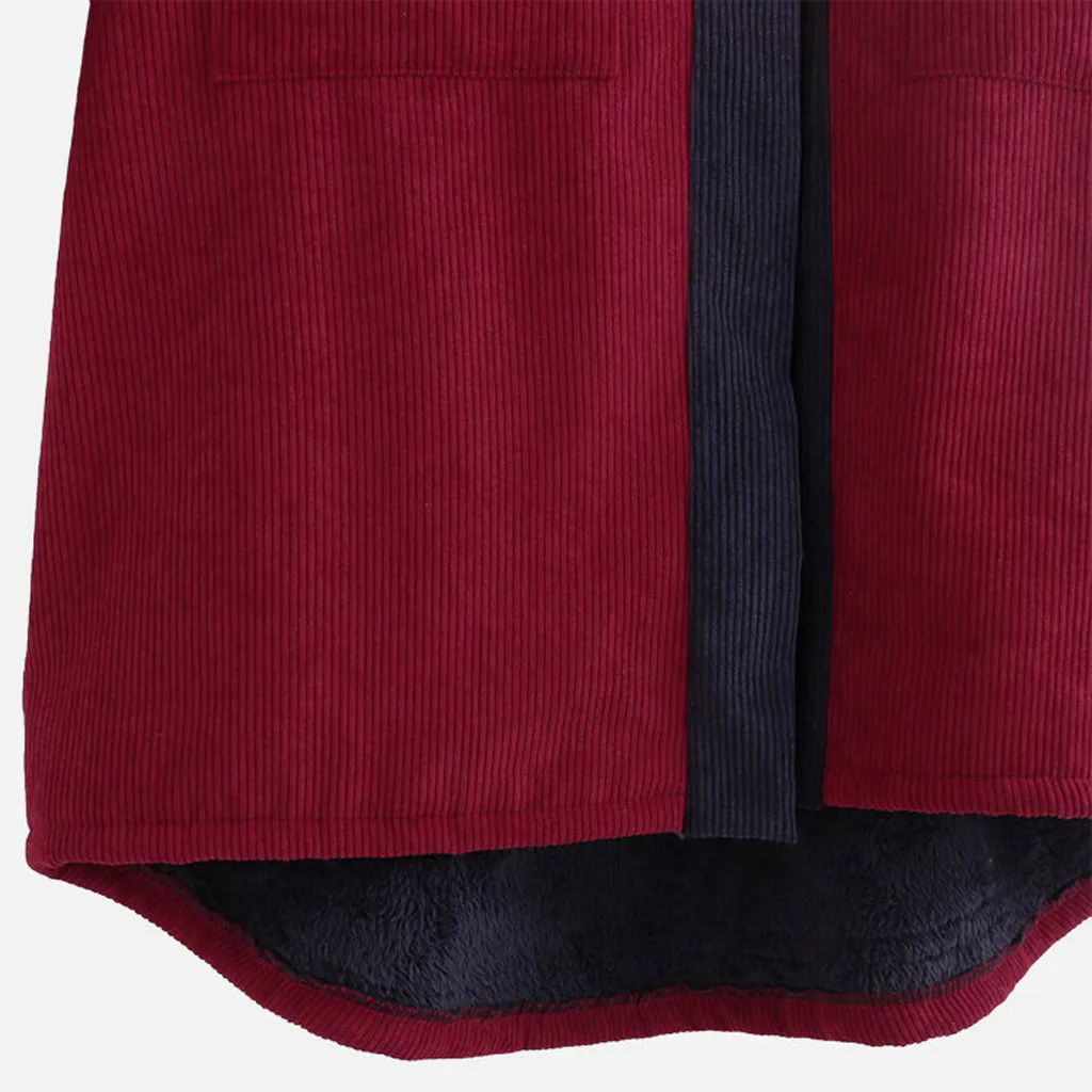 Jaycosin Fashion Women Casual Winter Vintage Patch Hooded Coat Stylish Long Sleeve Comfortable Fleece Corduroy Long Coat 30#4