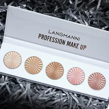 

Langmanni 5 Colors highlighter Palette Highlight Facial Bronzers iluminador maquillaje Natural Bright High iluminador makeup New