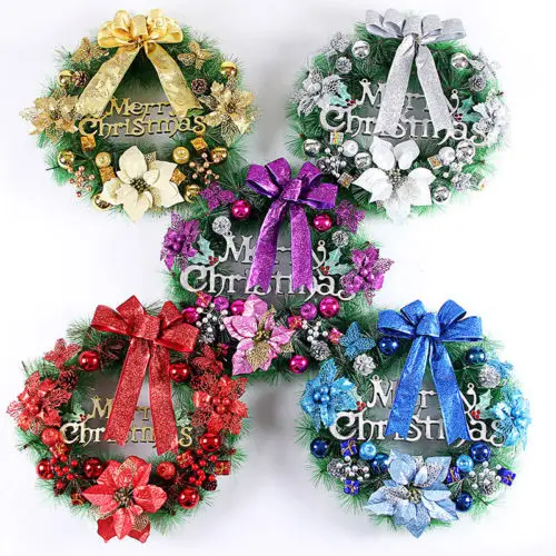 30 см Рождественский венок ручной работы двери стены гирлянды бантом шар цветок