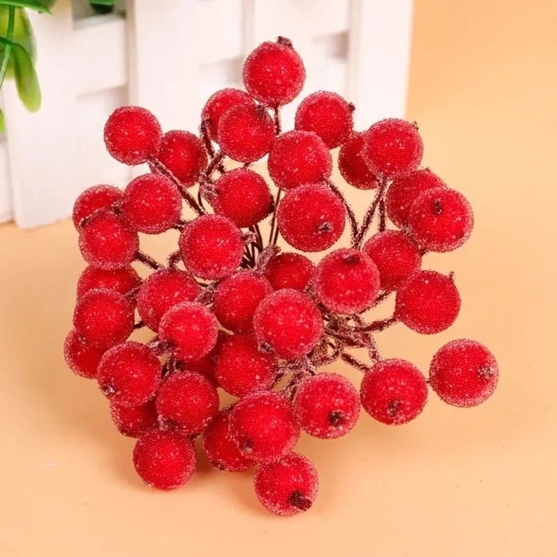 200pcs Mini Christmas Frosted Fruit Berry Holly Artificial Flower Decor 14 Colors