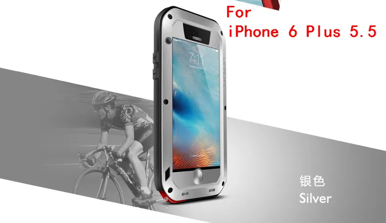 Love Mei мощный противоударный алюминиевый чехол для Apple iPhone 6 6S 4,7/6 Plus/6 S Plus 5,5 сверхмощное закаленное стекло Gorilla - Цвет: For iPhone 6P Silver
