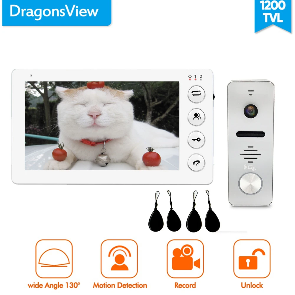Set 1 NO SD Card Dragonsview " Видео дверной телефон видео домофон дверной звонок Система RFID дверной Звонок камера разблокировка система контроля допуска к двери запись - Цвет: Set 1 NO SD Card