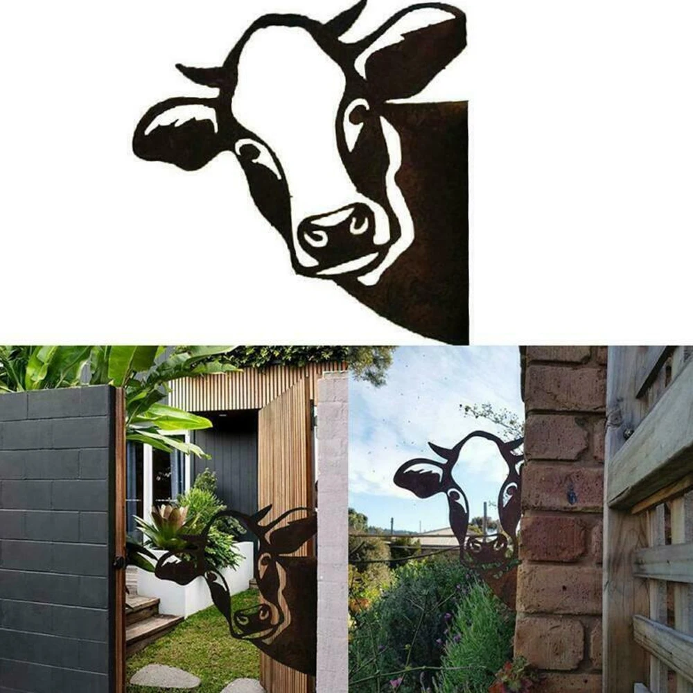 

Newest 1PC Peeping Cow Ornament Outdoor Shaped Cow Garden Decoration Backyard Lawn Stakes Animal Decorative Metal Crafts