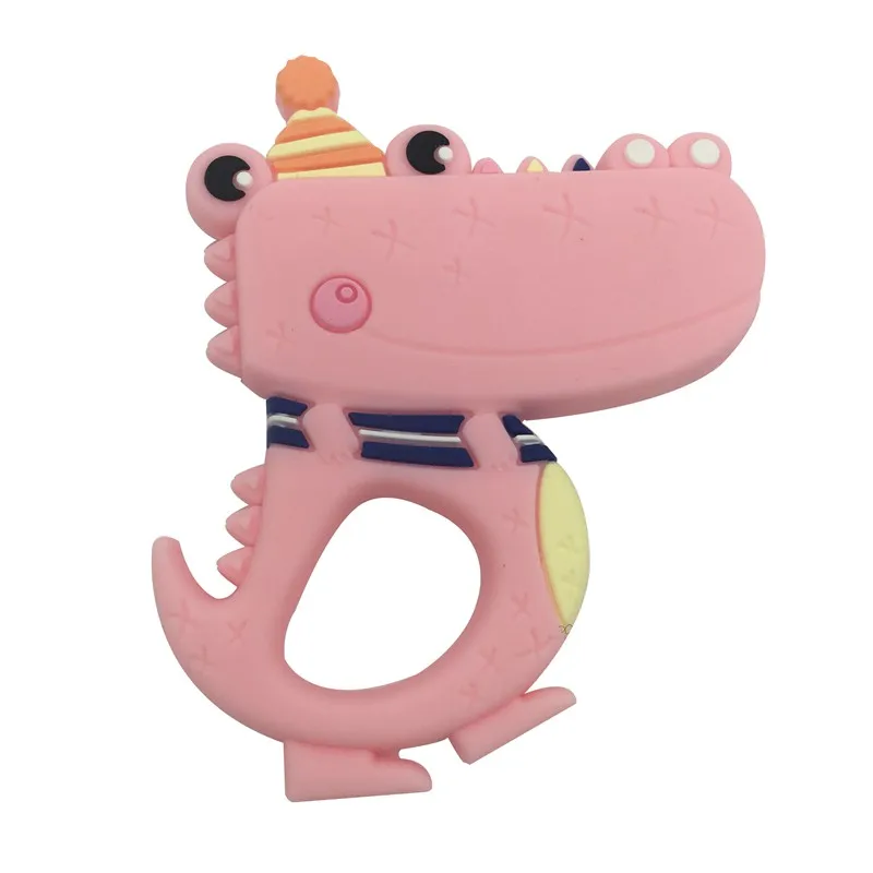 Детский Прорезыватель пищевой силиконовый грызун в форме крокодила DIY пустышка цепь BPA бесплатно Прорезыватель игрушка для зубов Рождественский подарок - Цвет: Розовый