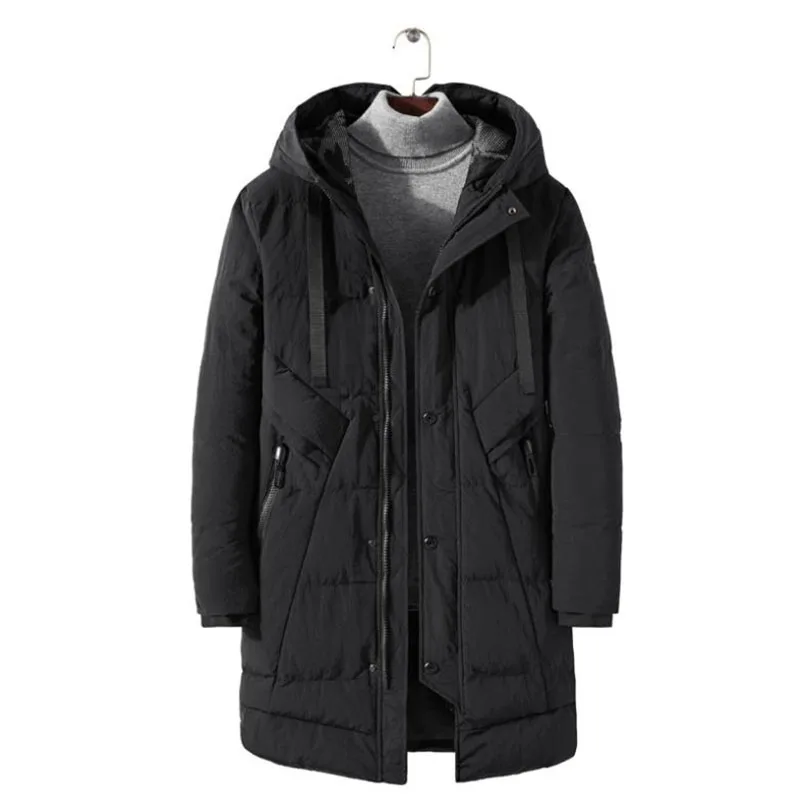 Winter men coat new style long down cotton-padded jacket student hooded fashion youth thick warm Windproof black Overcoat - Цвет: color same picture