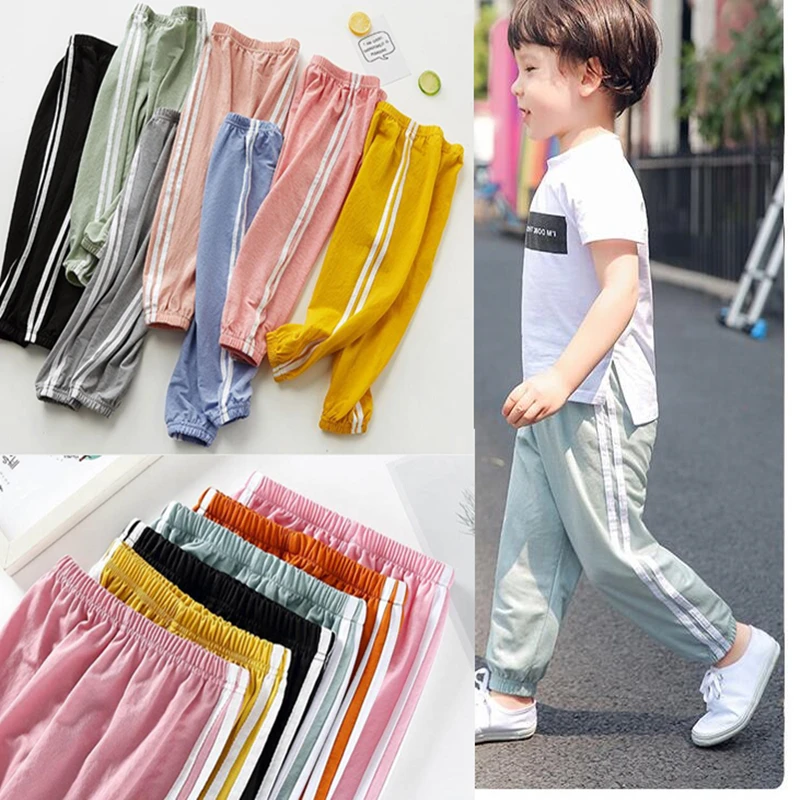 

2-8Y Baby Boys Girls Pants 12 Colors Purple Pink Side Stripe Sports Pants for Kid Girls Pants Kids Sport Trousers Outwear Spring