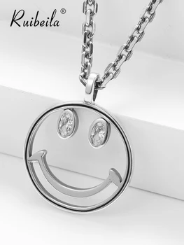 

Ruibeila classique 925 argent sourire charme collier pour femme fille sourire visage pendentif joyeux bijoux cadeau collier