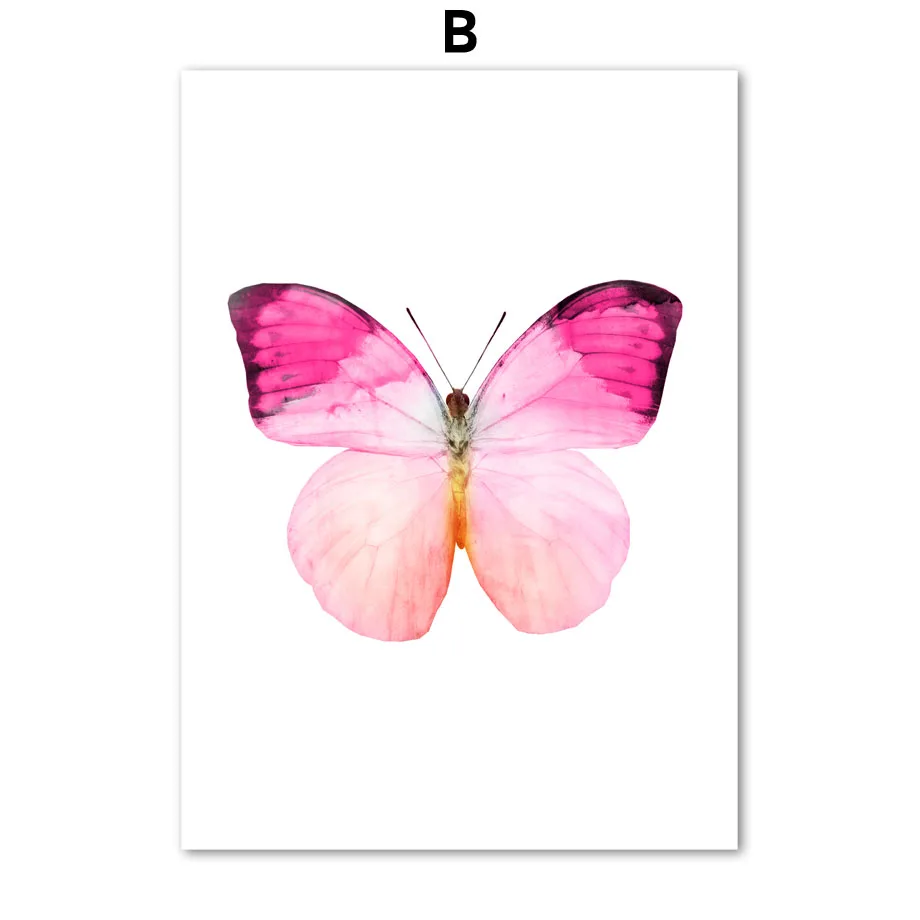 Красочные бабочки наклейки для детской с животными холст живопись плакаты на скандинавскую тему и печать акварельные настенные картины для гостиной домашний декор - Цвет: B
