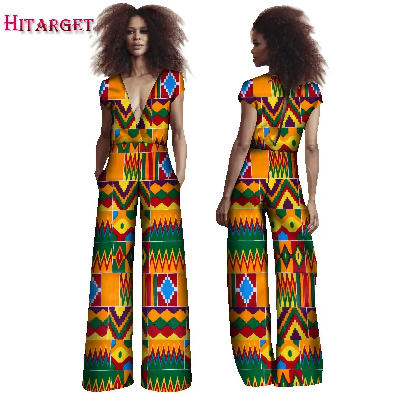 Модный Базен Riche, Африканский женский комбинезон с глубоким v-образным вырезом, одежда Dshiki, африканский восковой принт, боди, офисный комбинезон, одежда WY1599 - Цвет: 2