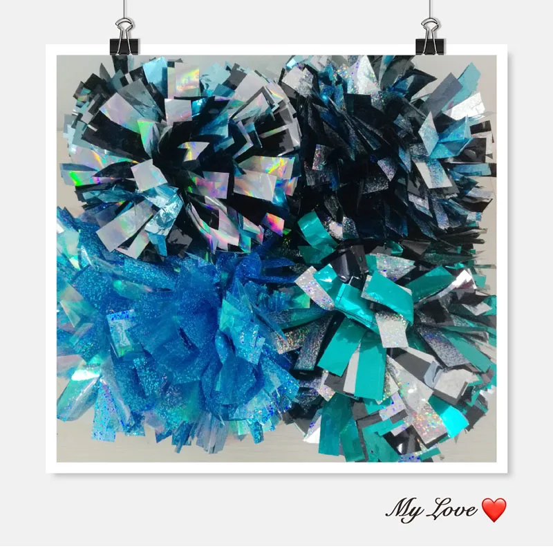 High Quality Game Pompoms, Cheerleader Pom Poms, PVC PET Lazer Pompons, Color Free Combination, 6"
