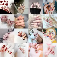 24 pièces/ensemble appuyez sur les Faux Ongles Ongles avec Carton mignon court Kawaii Faux Ongles Faux Ongles artificiels avec autocollant de colle(China)