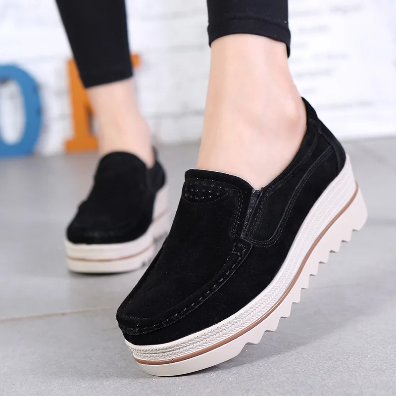 Spring New Women's Flat Shoes Platform Sports Shoes Large 35-42 Leather Suede Women's Casual Shoes Women's Crawling Shoes