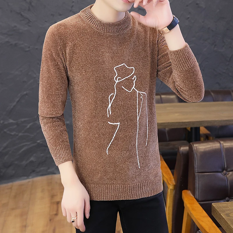 2019 autumn winter male sweater Korean version handsome student round neck knitted youth men's Cartoon clothing pullover Black 2019 autumn winter male sweater Korean version handsome student round neck knitted youth men's Cartoon clothing pullover Black