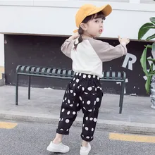 Детская одежда; коллекция года; сезон весна-осень; стиль; повседневные брюки в горошек для мужчин и женщин; Детские повседневные длинные брюки в Корейском стиле