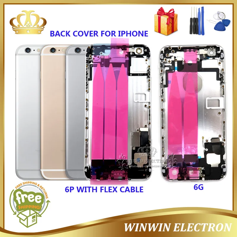 

100% Tested Warranty Rear Battery Door Housing for iphone 6P Back Cover Middle Frame with Flex Cable Assembly Chassis and Button