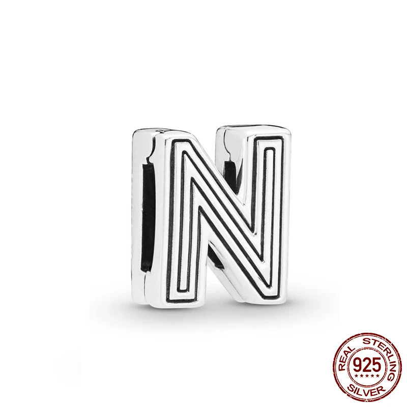

2019 New Arrival 100% 925 Sterling Silver Beads,Reflexion Letter N Clip Charms fit Original Pandora Bracelets Women DIY Jewelry