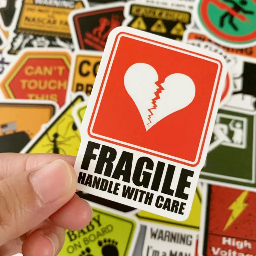 10/50pcs Pack Warn Sign Stickers Car Cool Luggage Funny Motorcycle Skateboard Guitar Waterproof PVC Graffiti Sticker Kids Toy