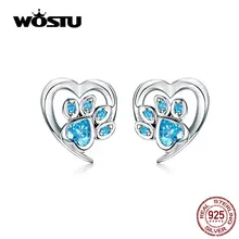 WOSTU, серьги в виде собачьей лапы, 925 пробы, серебряные, синие, циркониевые серьги для женщин, Свадебные Роскошные ювелирные изделия CQE654