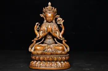 

Home Decor 8" China Collection Old Boxwood Four-Walled Guanyin Bodhisattva Avalokitesvar Amitabha statue