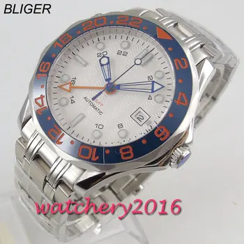 

41mm Sterile White dial Sapphire glass blue insert bezel date GMT stainless steel Mechanical automatic mens Watch
