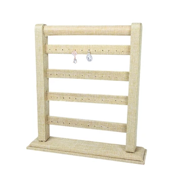 

High Quality Beige Linen 4 - Layer Earring Shelf Jewelry Holder Display Stand Necklace Hanging Showcase Removable