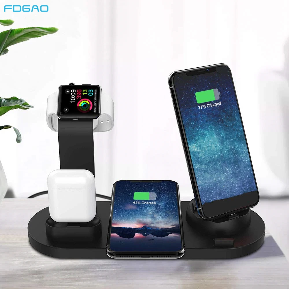 FDGAO 15W Qi Wireless Charger Dock 4 in 1 Fast Charging Stand For iPhone 11 XS XR X 8 7 6 Plus Apple Watch 5 4 3 2 1 AirPods Pro