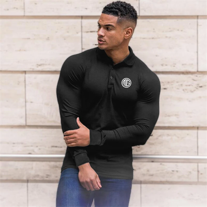 Autumn Cotton Fashion Polo Shirt Men Long Sleeve Muscleguys Classic Breathable Fitness Tops Tees Men's Shirts Gym Clothing | Мужская