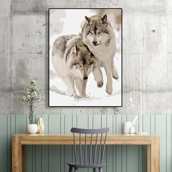 

Painting By Numbers Kit Frameless DIY Walking Wolves Hand Painted Artwork Classic Texture Delicate Design Creative Craft