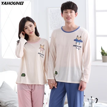 

Cotton Pajama Sets For Women 2019 New Autumn Couples Long Sleeve Pyjama Cute Cartoon Sleepwear Men Lounge Homewear Home Clothing