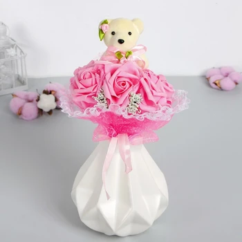 

Bouquet "From the bottom of my heart", with a bear, 7 flowers, pink