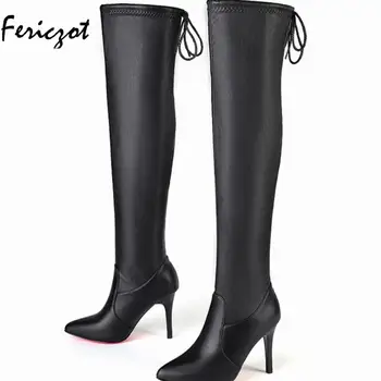 

Fericzot 2020 Over Knee high boot Pointed Toe Sexy Elastic Fabric long Short wool Boots high heels Popular Comfy Female Shoes