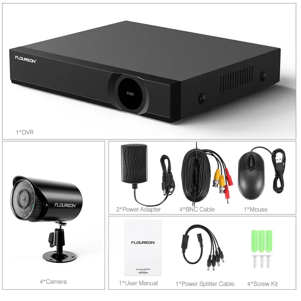 Floureon CCTV камера системы 4CH 1080N DVR рекордер комплект + 4 шт 720p всепогодный Surveilance s
