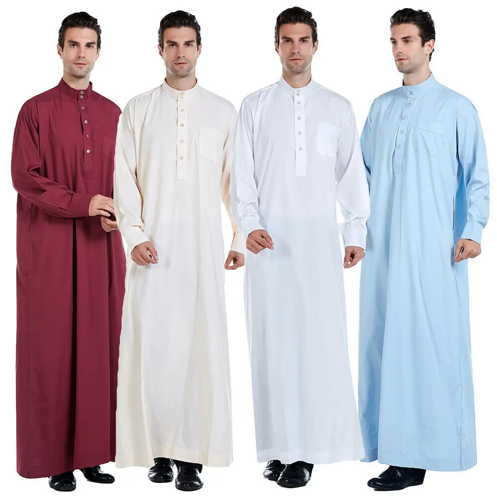 

Mens Robe Long Sleeve Saudi Abaya Arabic Thobe Jubba Thoub Dubai Daffah Kaftan Middle East Islam Thawb Jubba Muslim Dress Caftan