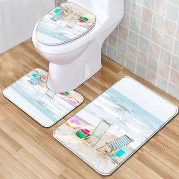 

3Pcs/set Bathroom Mat Flannel Anti-Slip Kitchen Printed Bath Carpet Bathroom Toliet Rug Washable Tapete Cover