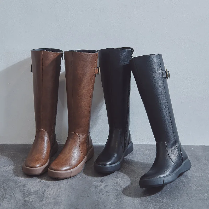 

Boots Women's 2019 Leather Boot Martin Boots Not Retro Thigh Boot New Style over-the-Knee round-Toe Boots Knight Boots Solid Col
