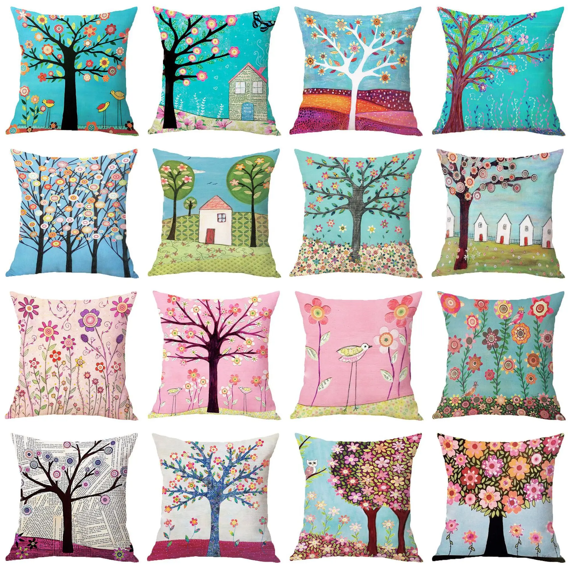 

Creative Abstract Painting Trees Floral Cartoon Cushion Cover Natural Linen Decorative Pillow Case Decorative Sofa Throw Pillows