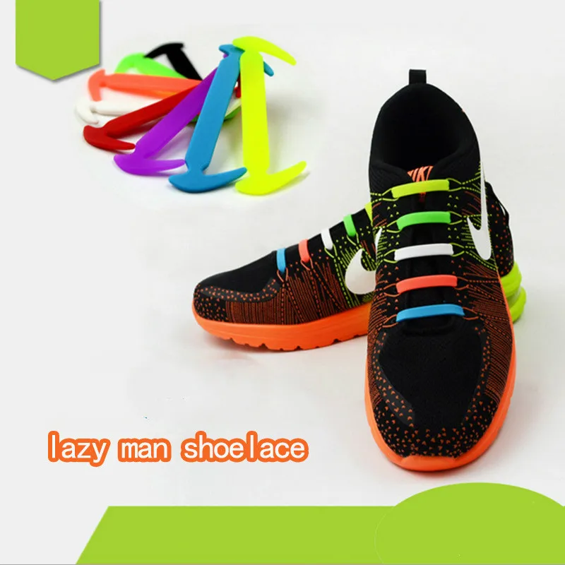 Laços de silicone preguiçosos de 12 pces para adultos e crianças moda tendência esportes cadarços preguiçosos foice laços elásticos