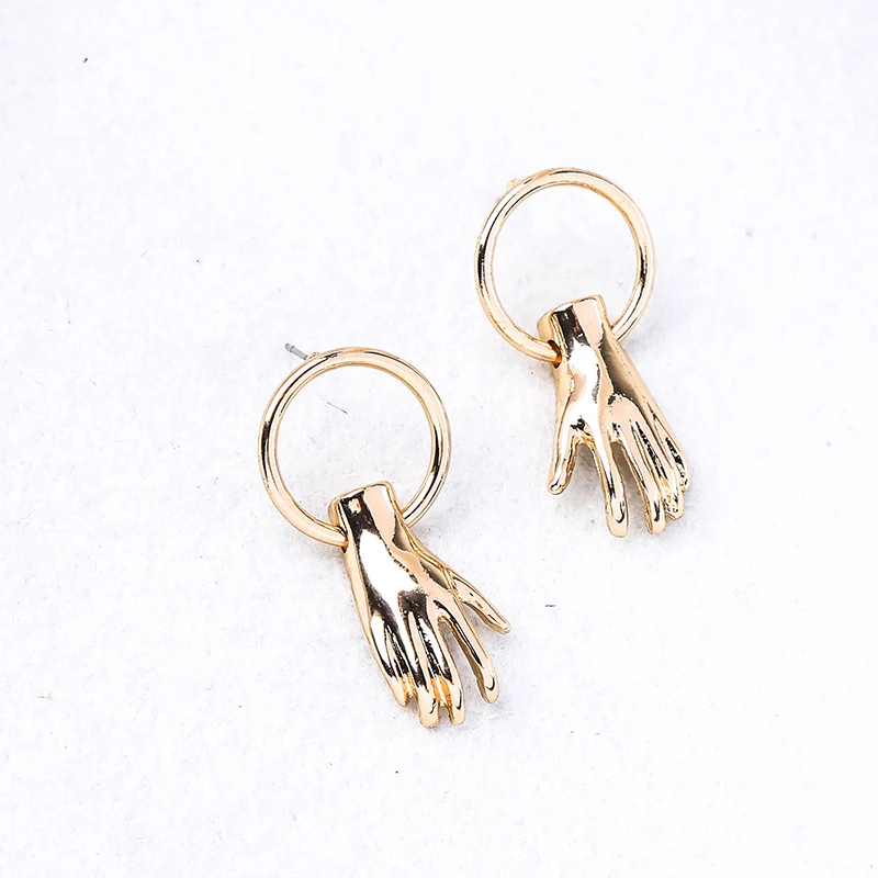 

Special Design Gold Color Vivid Hands Round Circle Drop Earrings For Women Gifts Fashion Jewelry Wholesale